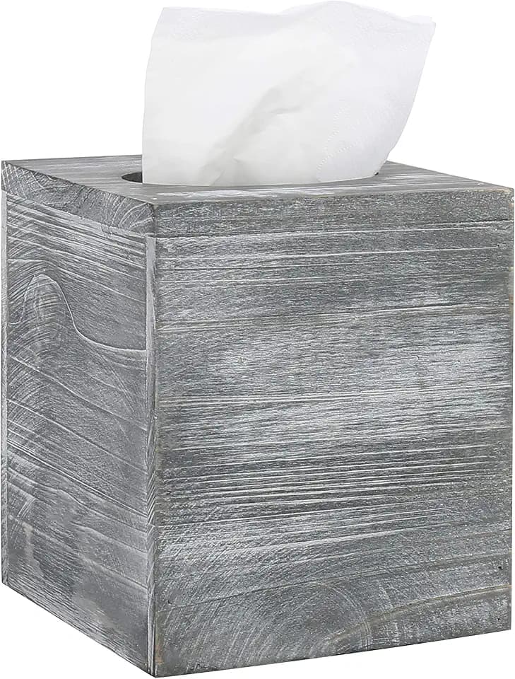 MyGift Graywashed Wood Tissue Box Holder Cover with Easy Refill Panel