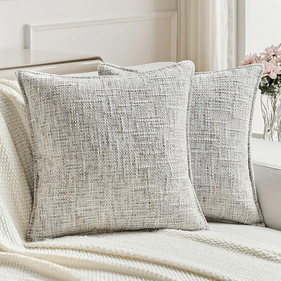 FUTEI Pack of 2 Tweed Chenille Throw Pillow Covers 18x18 Inch, Grey