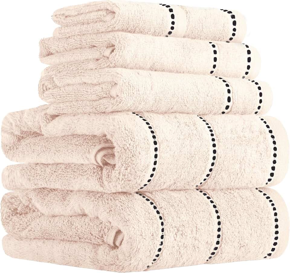 Lavish Home 6PC Towel Set - 525GSM 100% Cotton Bathroom Essentials with 2 Bath Towels, 2 Hand Towels, and 2 Wash Cloths - Absorbent Sheets for Bath, Shower, Gym, Spa, and Dorm Room (Beige)