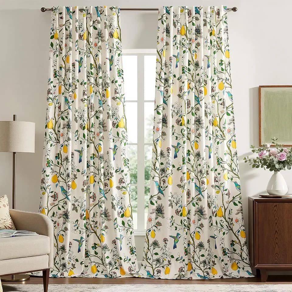 MUSSEL Ivory White Vintage Velvet Floral Curtains 96 inches for Living Room
