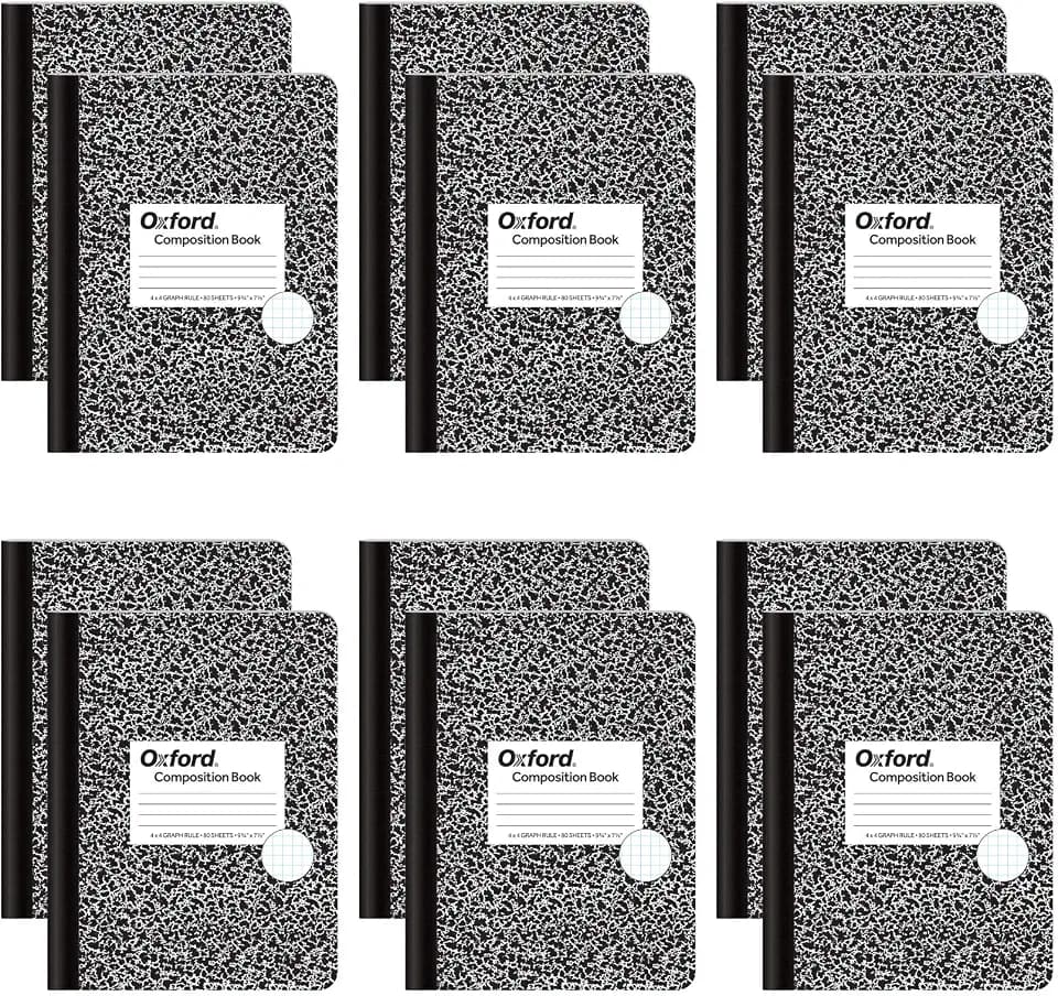 Tops Oxford Composition Notebooks, Graph Ruled Paper, 9-3/4" x 7-1/2", Black Marble Covers, 80 Sheets, 12 per Pack (63786)