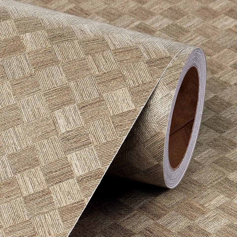 Livelynine 15.8x197 Tan Brown Peel and Stick Wall Paper Modern Vintage Grasscloth Wallpaper for Bedroom Living Room RV Accent Sticky Self Adhesive Decorative Contact Paper for Furniture Dresser Walls