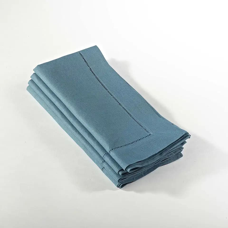 SARO LIFESTYLE Hemstitched Cloth Napkins (Set of 4) - Linen Blend Fabric Napkins for Weddings, Parties, Holiday Dining & Everyday Table Décor, 20"x20", Indigo