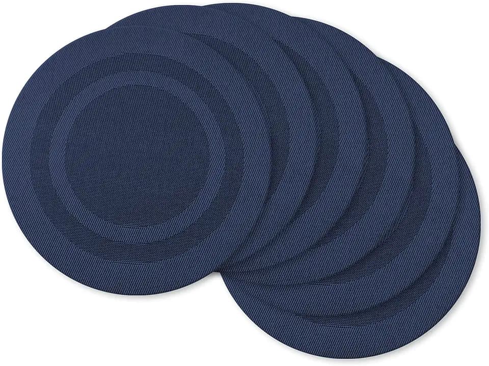DII Vinyl Tabletop Collection, Round Placemat Set, 13.75", Nautical Blue, 6 Piece