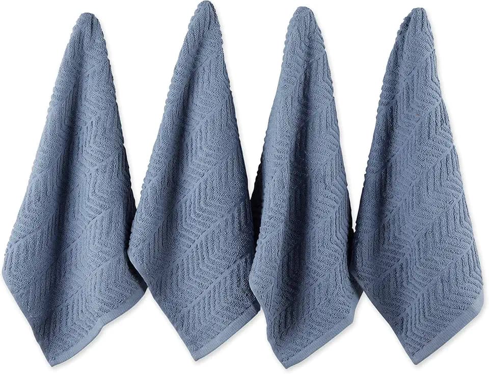 DII Luxury Barmop Collection Chevron Dishtowel Set, 16x19, Stonewash Blue, 4 Piece
