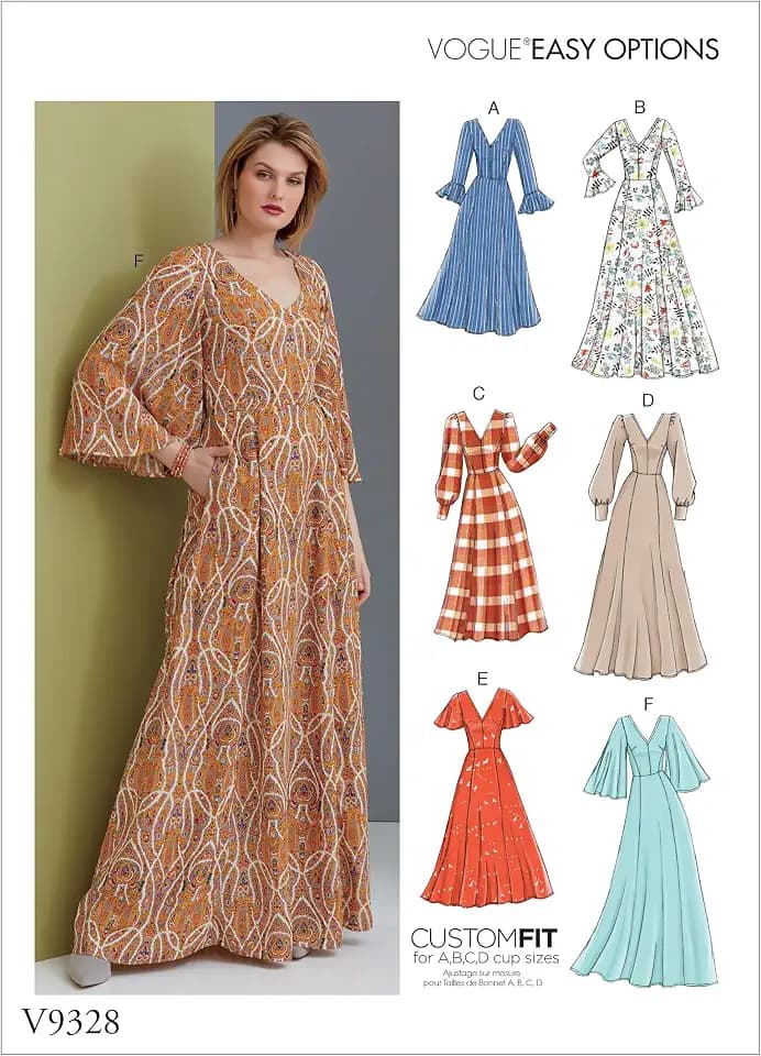 Vogue V9328E5 Easy to Sew Women's Flared Sleeve Dress Sewing Patterns, Sizes 14-22