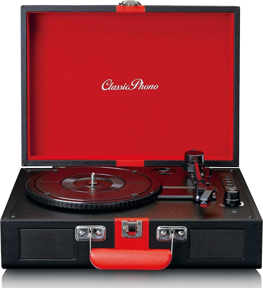 Classic Phono by Lenco TT-110 Plattenspieler - Kofferplattenspieler - 33, 45 und 78 RPM - Bluetooth - Riemenantrieb - 2 Lautsprecher - AUX-IN, RCA-Out, 3,5mm - Schwarz/Rot