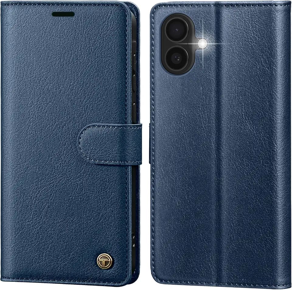 Handyhülle für iPhone 16 Hülle,Hochwertig Lederhülle Schutzhülle Klappbar mit Kartenfach Standfunktion Magnet für iPhone 16 Klapphülle Handytasche Flip Case für iPhone 16 Hülle Blau