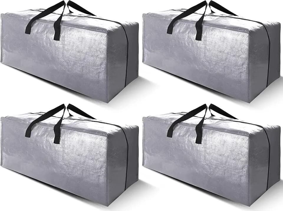 Cosy Family 4 Pack Heavy Duty Extra Large Moving Bags with Backpack Straps - Strong Handles & Zippers, Storage Totes For Space Saving, Fold Flat, Alternative to Moving Box (X-Large-Set of 4, Silver)