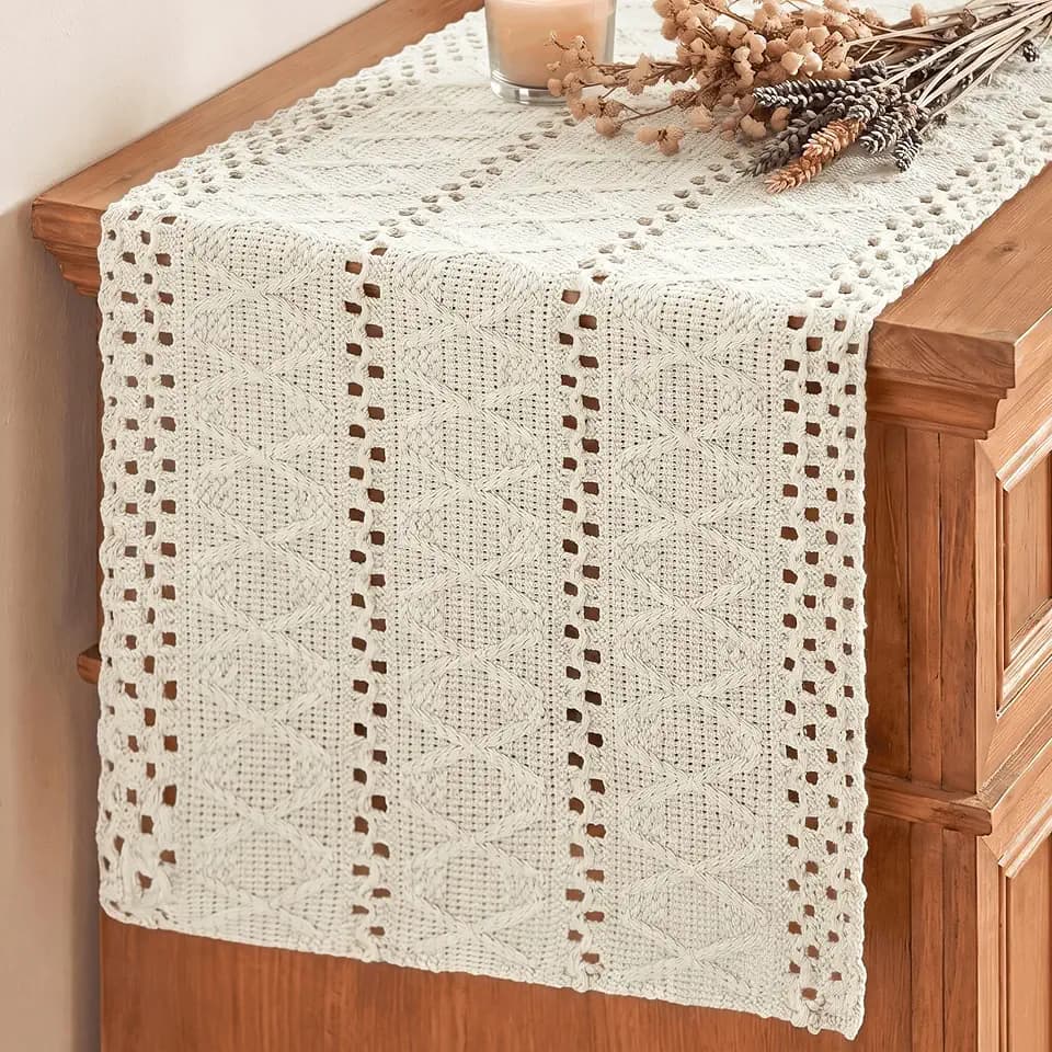 Artoid Mode Beige Woven Farmhouse Hollow Table Runner 12x120 Inch