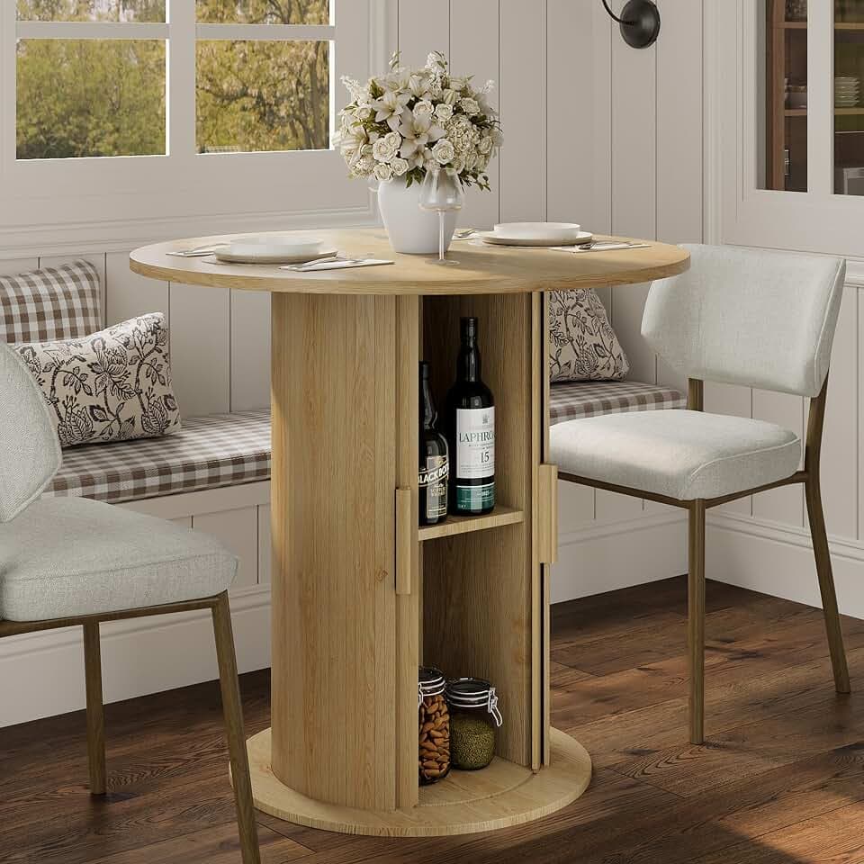 Garvee Round Dining Table with Storage, 31.5" Kitchen Table for 2-4