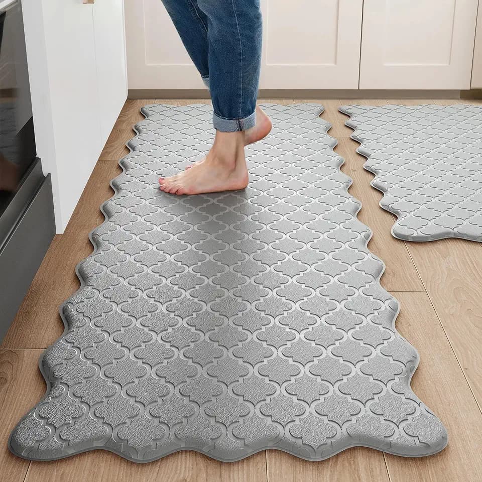 Arenarug Upgrade Scalloped Kitchen Mats for Floor 2PC, Gray Kitchen Rugs