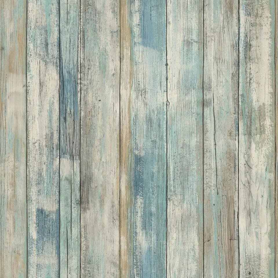 RoomMates Blue Distressed Wood Peel and Stick Wallpaper