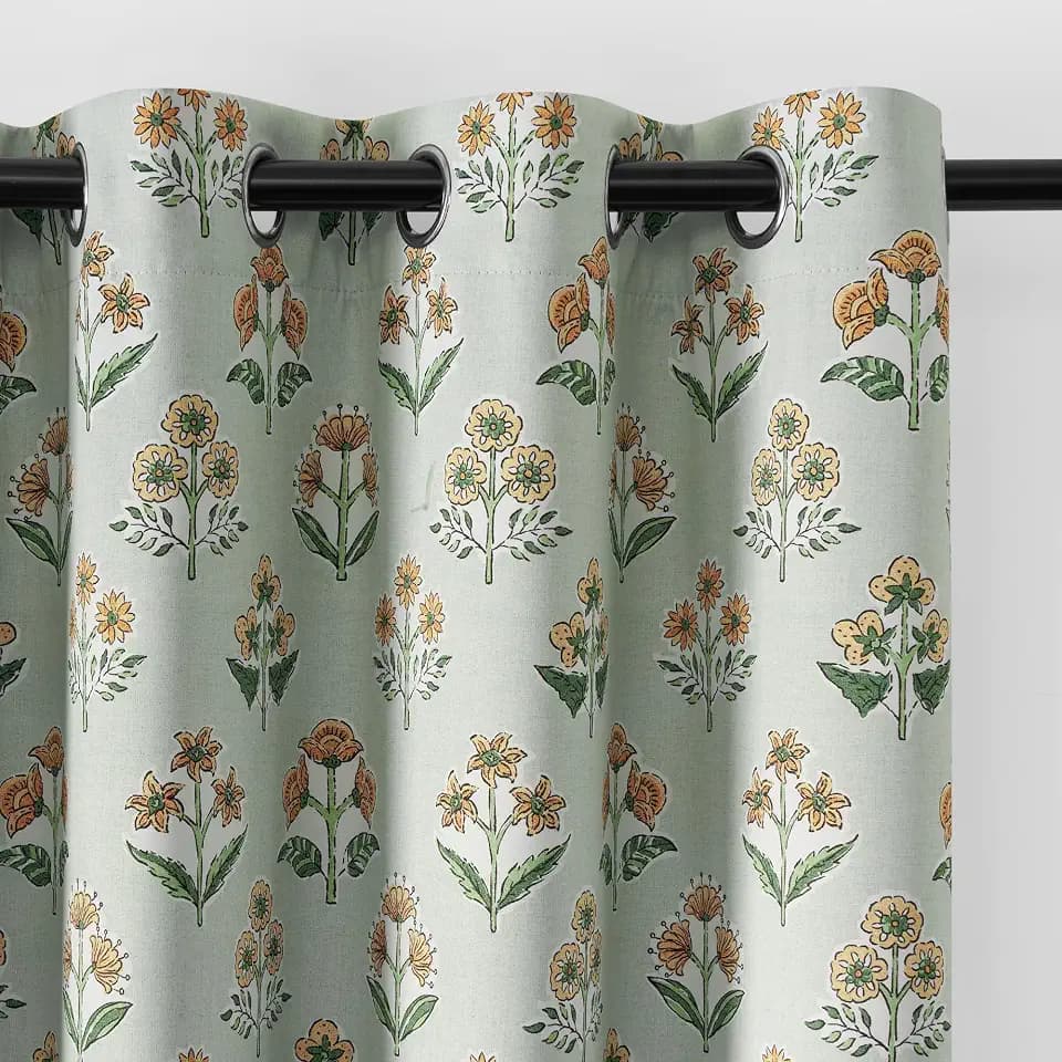 RYB HOME 100% Green Blackout Patterned Curtains for Bedroom, Farmhouse Room Darkening Soundproof Privacy Printed Window Treatment Drapes for Dining Room Living Room, W52 x L63, 2 Panels