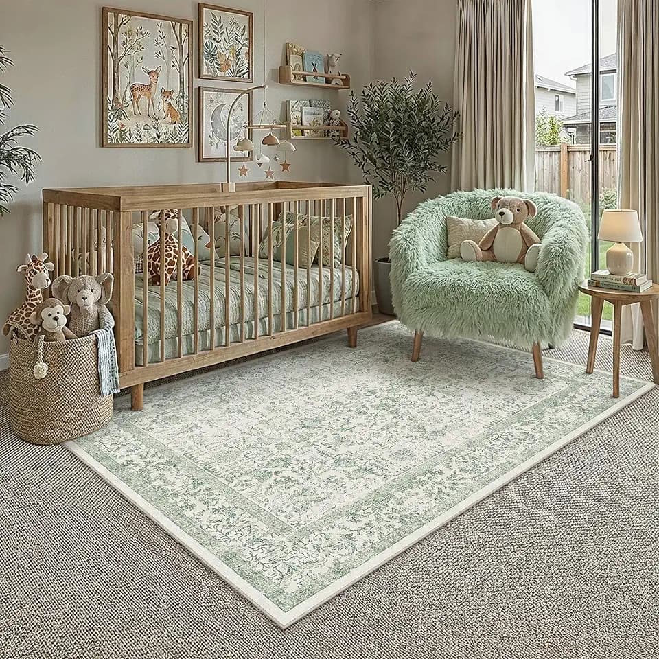 PureCozy Sage Green Small Area Rug 3x5 Vintage Floral