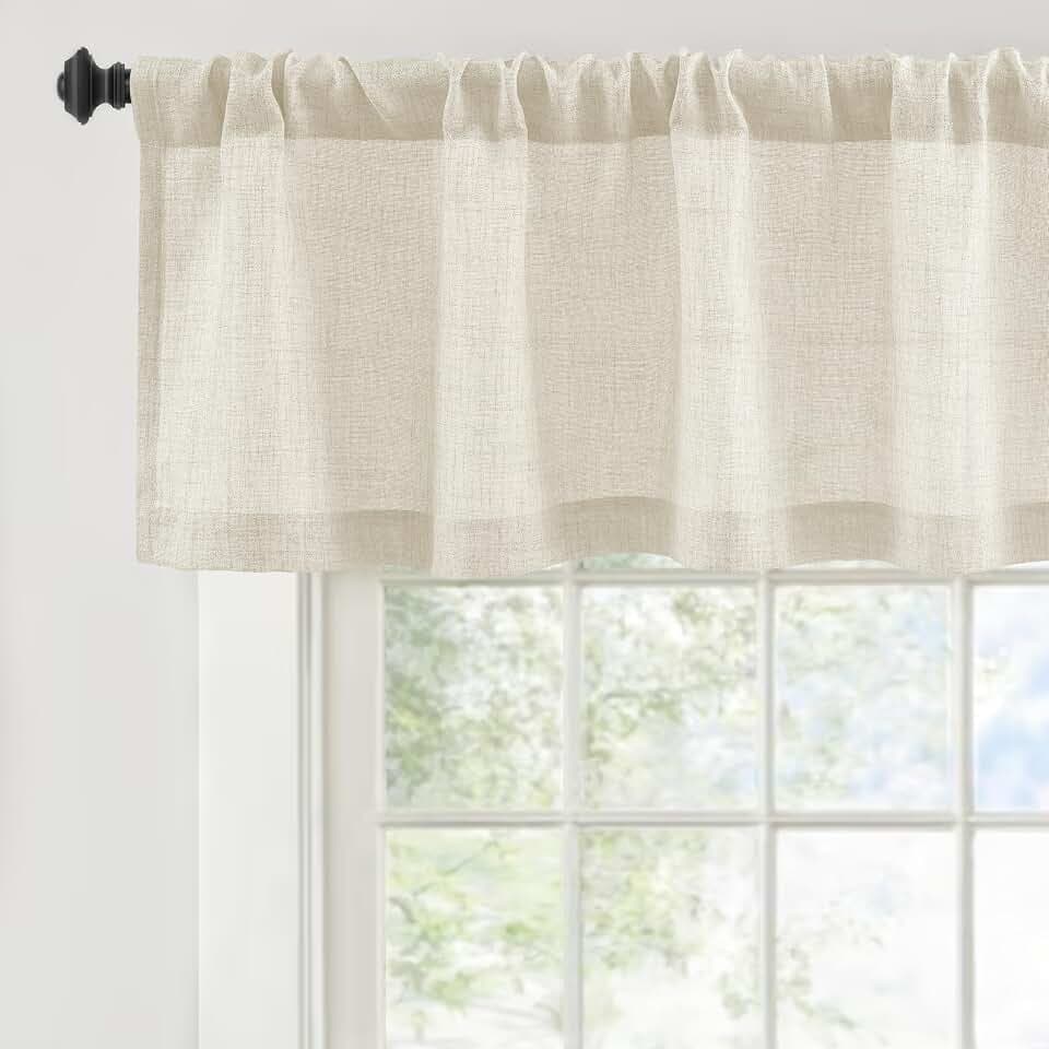 DriftAway Linen Textured Curtain Valances for Windows Light Filtering 3 Inch Rod Pocket Farmhouse Country Rustic Kitchen Valances for Bedroom Living Room Bathroom 14 inch Length Beige