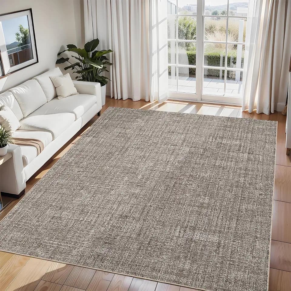 GarveeHome Washable 5x7 Area Rugs for Living Room, Solid Rug for Bedroom, Soft Neutral Non Slip Throw Rugs with Rubber Back, Low Pile Stain Resistant Modern Carpet for Dining Room Entryway, Brown