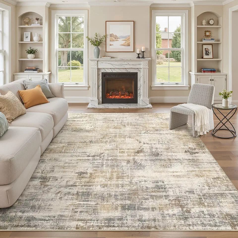 UERMEI 8x10 Area Rug for Living Room Washable Abstract Golden Brown Carpet