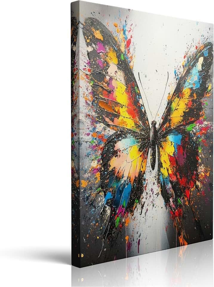 Abstract Butterfly Canvas Wall Art Framed Vibrant Home Artwork 12x16 Inch