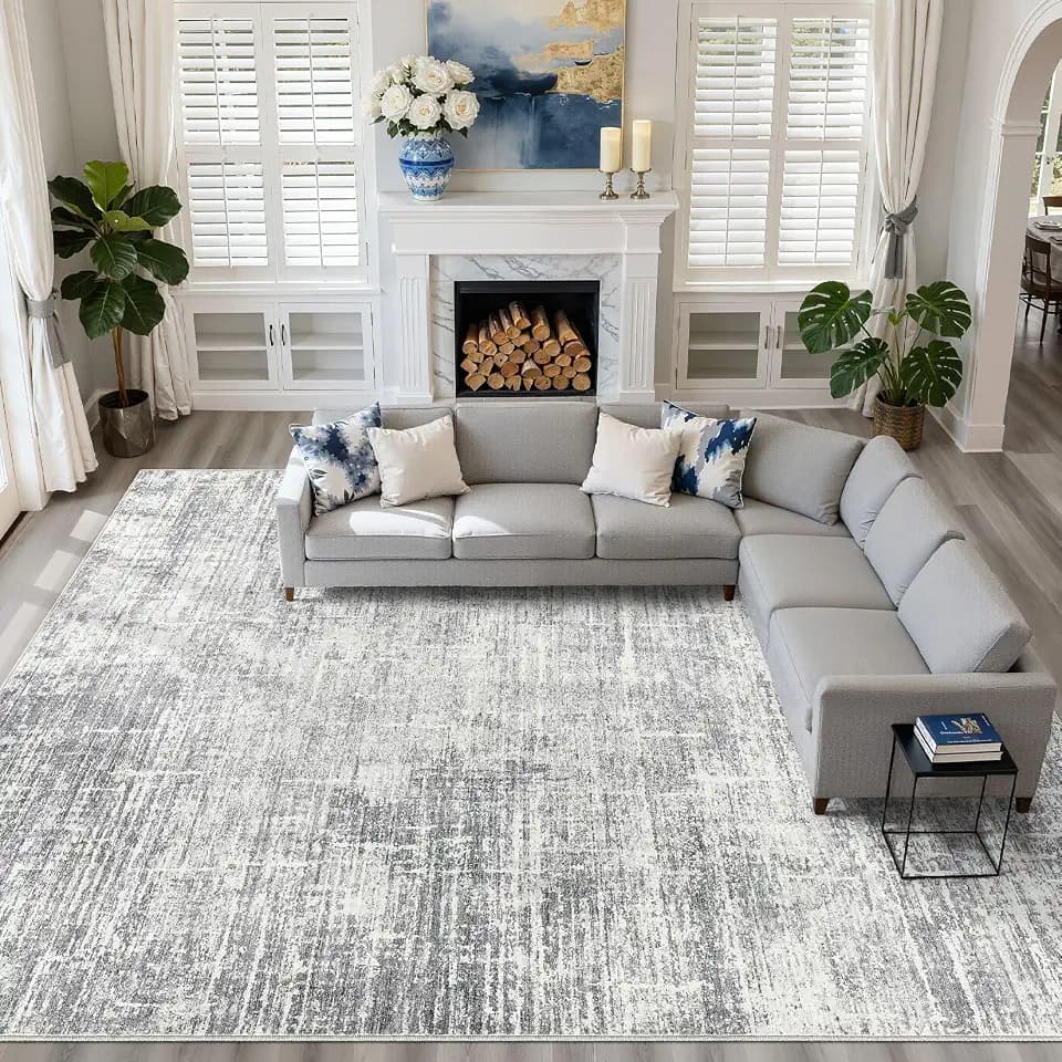 LOONGRUG 10x12 Area Rug Washable Neutral Modern Rug for Living Room Grey