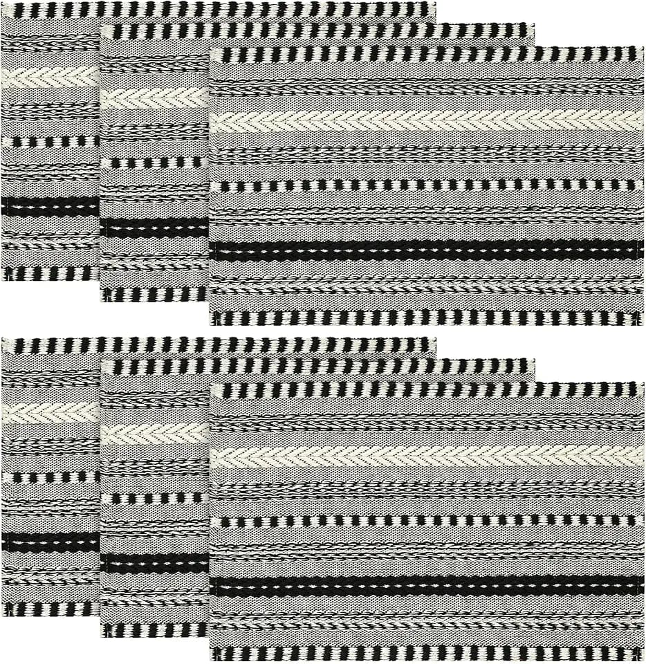 Artoid Mode Black Woven Braided Stripe Placemats Set of 6-12x18 Inch