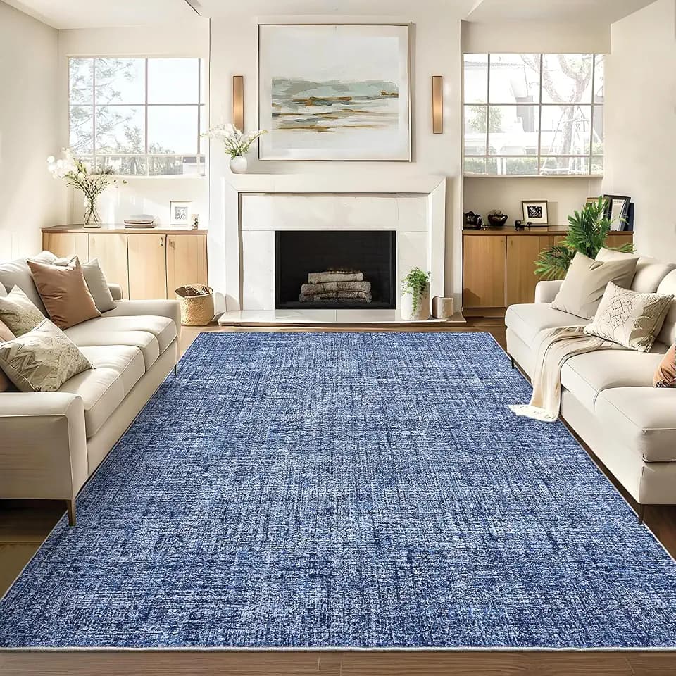 GarveeHome Washable Rugs 10x13 Area Rug for Living Room, Modern Solid Rug with Non Slip Backing, Neutral Rug for Bedroom, Distressed Stain Resistant Accent Rug for Dining Room Farmhouse Dorm, Blue