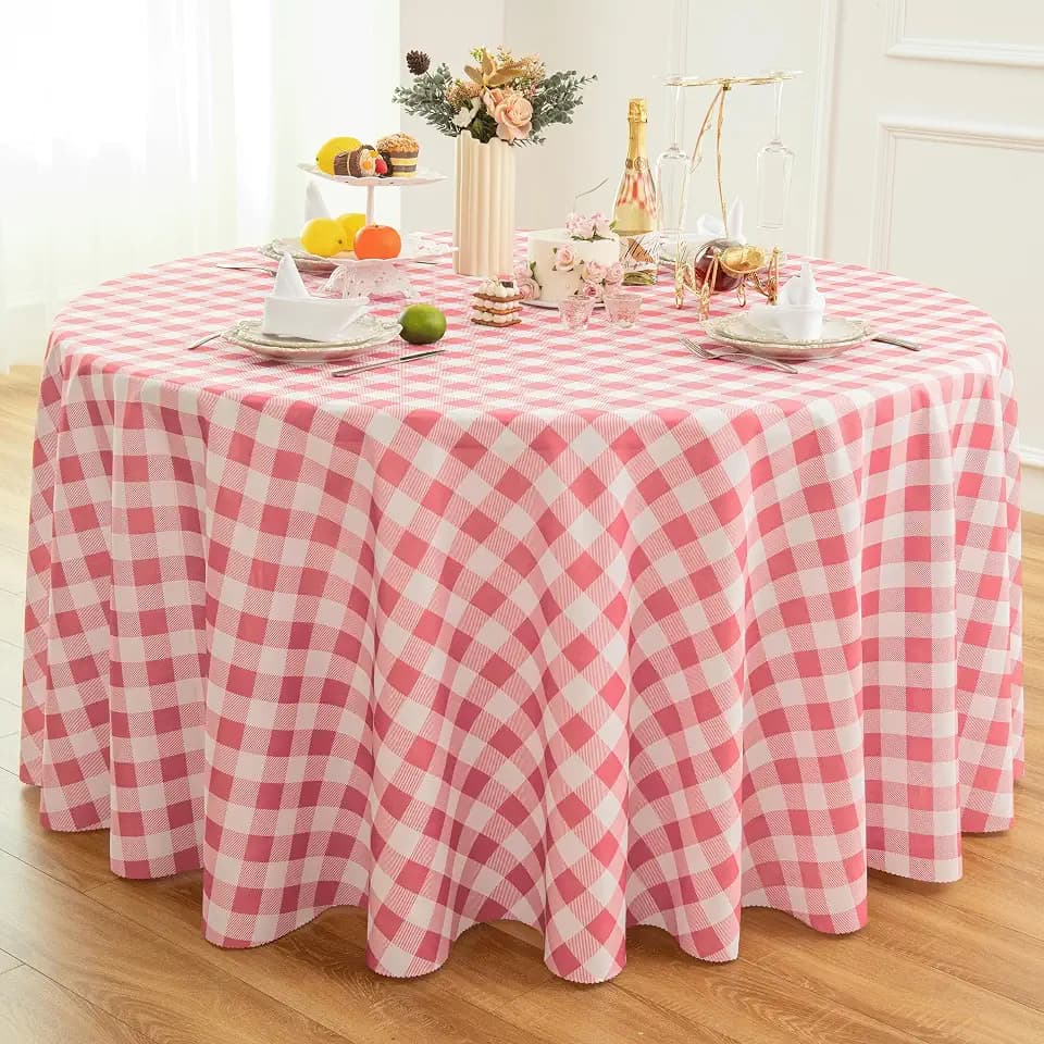 Waterproof Plaid Tablecloth Fabric - Round 108 Inch Classic Gingham Checker Table Cloth for Indoor/Outdoor Use - Buffalo Table Cover for Picnics, BBQs, and Parties