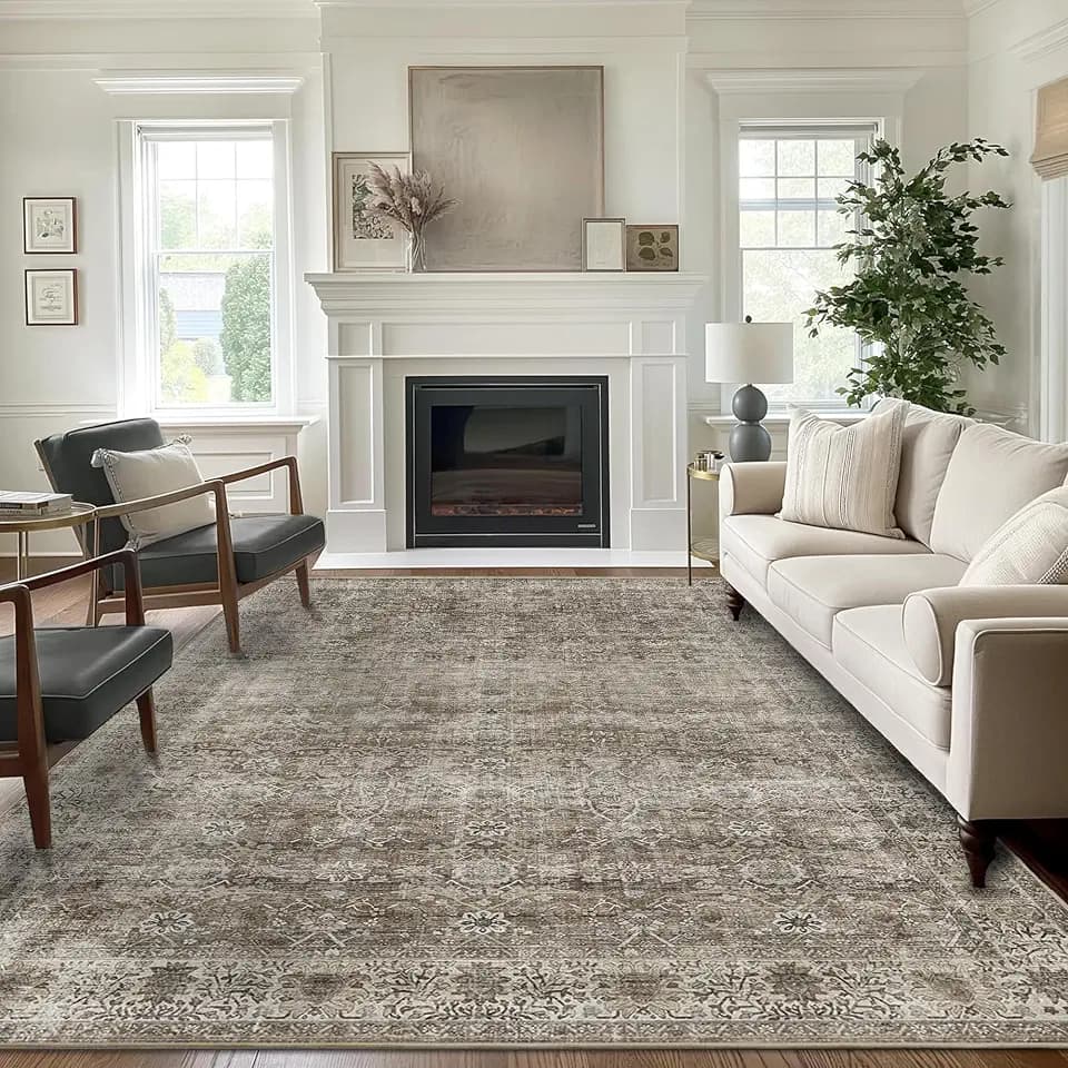 Zeeinx 5x7 Washable Rug for Living Room Large Bedroom Rug Brown Grey