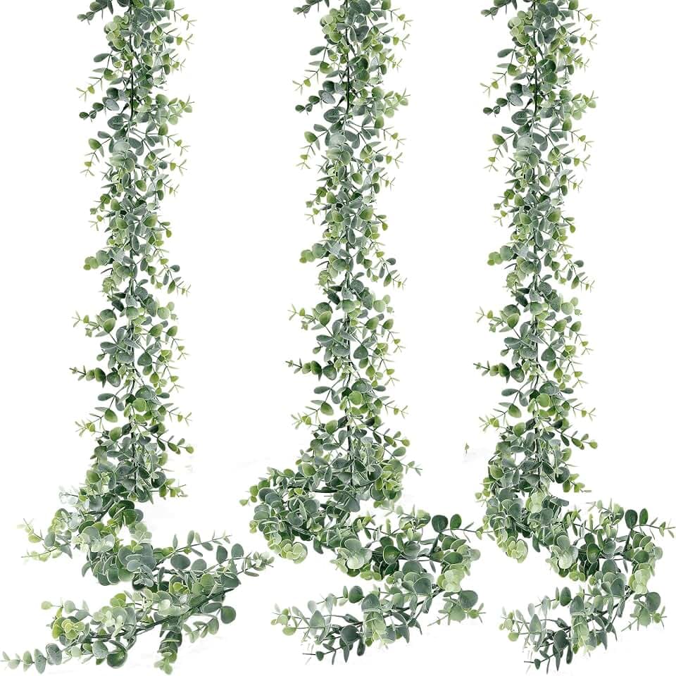 Sggvecsy Artificial Eucalyptus Garland 3 Pack Fake Eucalyptus Greenery Garland Faux Hanging Plants Artificial Vines, 5.6 Feet/Strand for Wedding Backdrop Arch Wall Table Party Outdoor Festival Decor