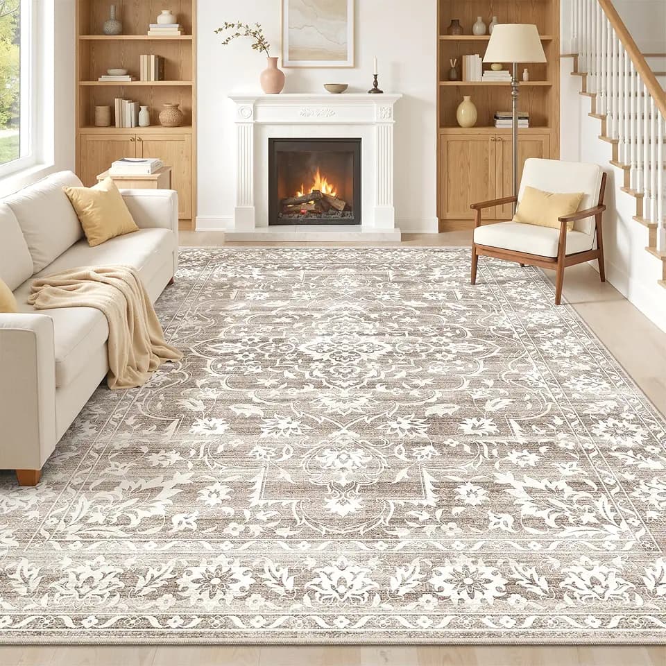 Soalmost 8x10 Area Rugs for Living Room, Washable Neutral Rug Light Brown