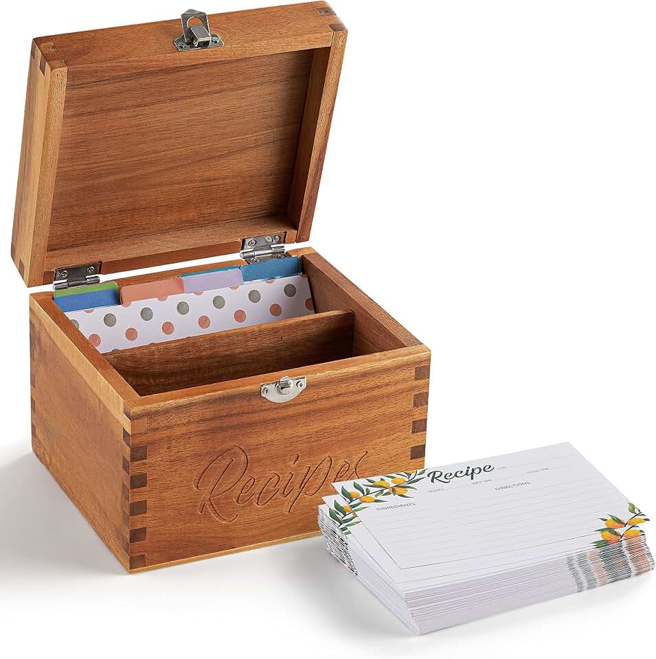 Tidita Small Wooden Recipe Box with Recipe Cards & Dividers, Card Slot