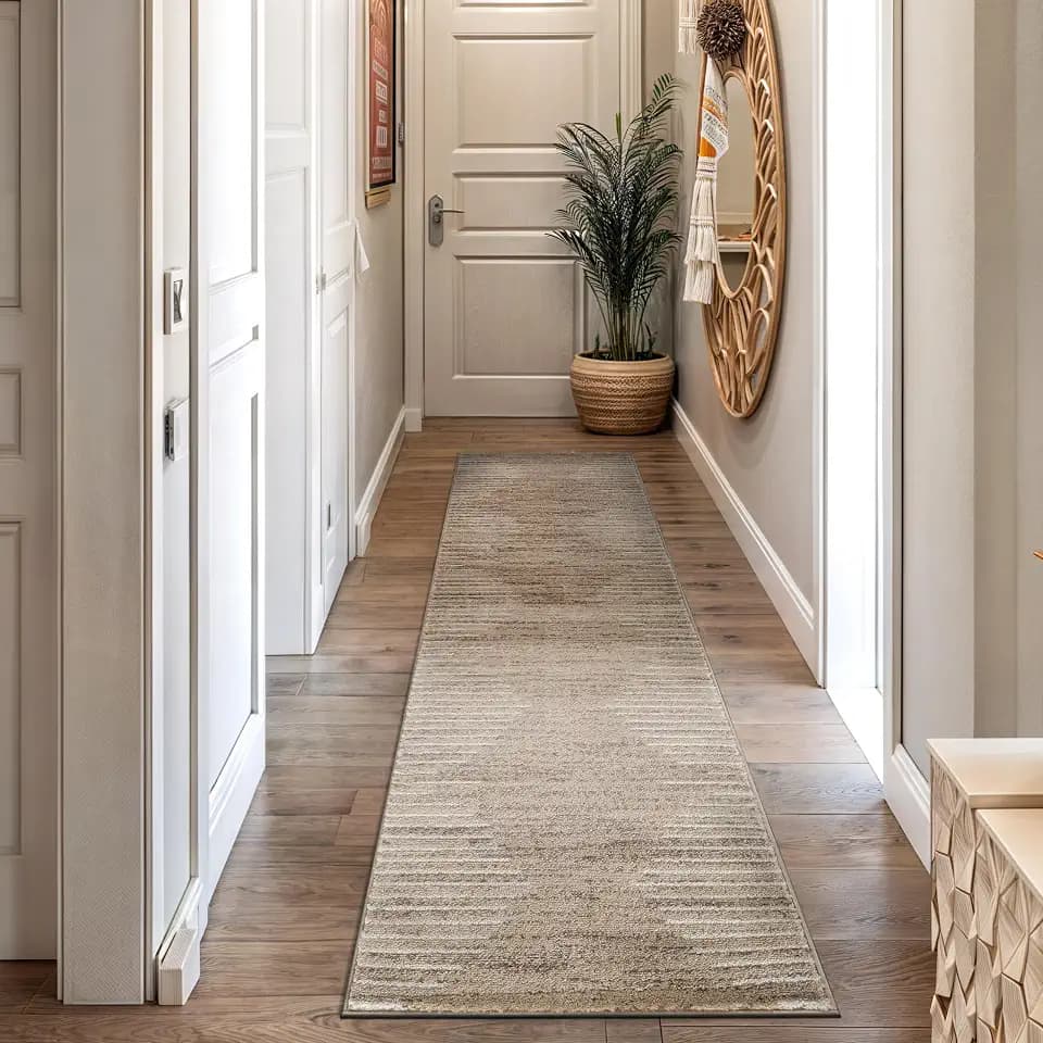 Rugshop Bohemian Stripe Stain Resistant Runner Rug Beige 2' x 7'