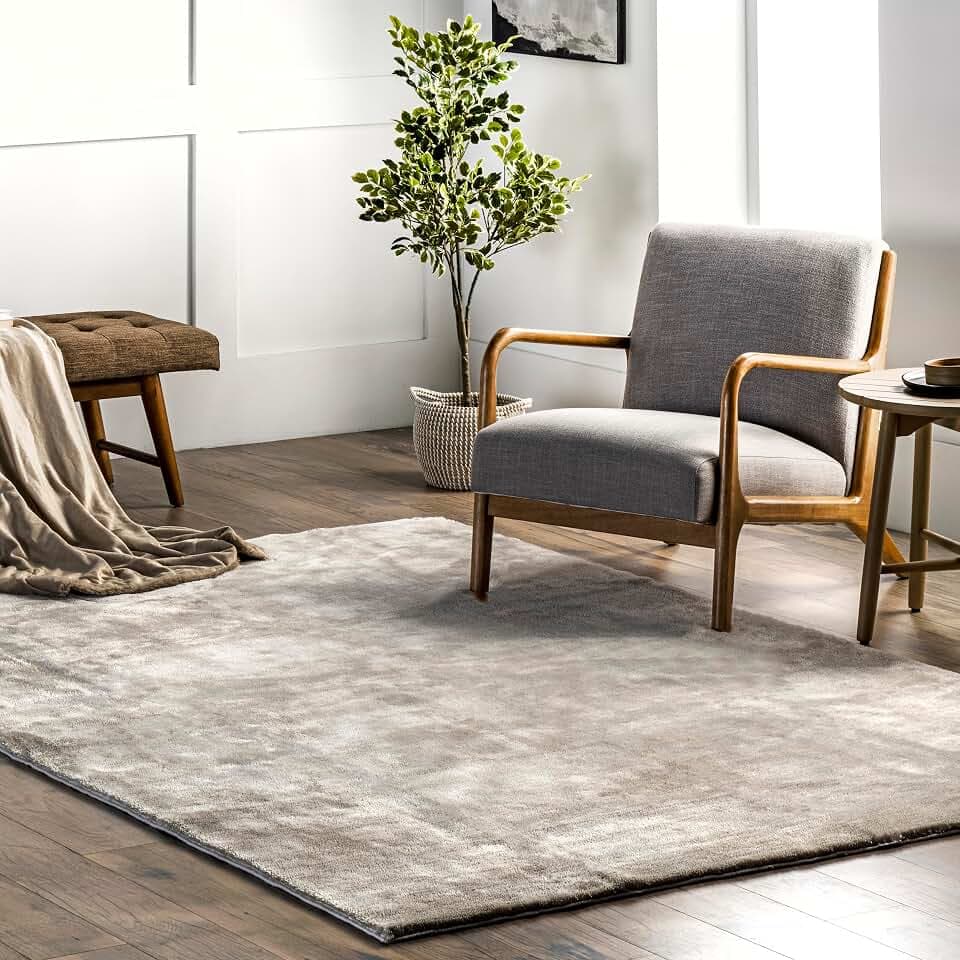 nuLOOM Loni Beige Solid Washable Area Rug, 4' Square