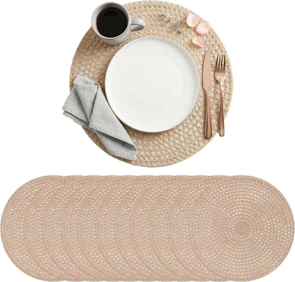 12 Pcs 15 Inch Round Burlap Placemats, Boho Jute Charger Mats