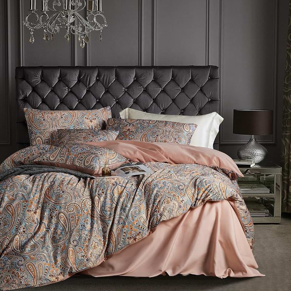 King Paisley Gold Reversible Duvet Cover Set Bohemian Vintage