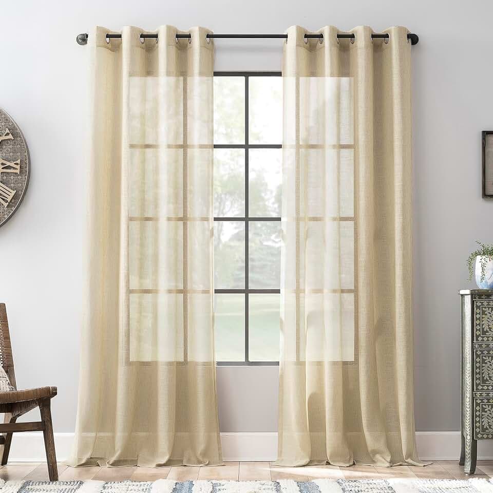 Archaeo Slub Textured Linen Blend Grommet Top Curtain Panel, Linen, 52" W x 84" L (1 Panel)