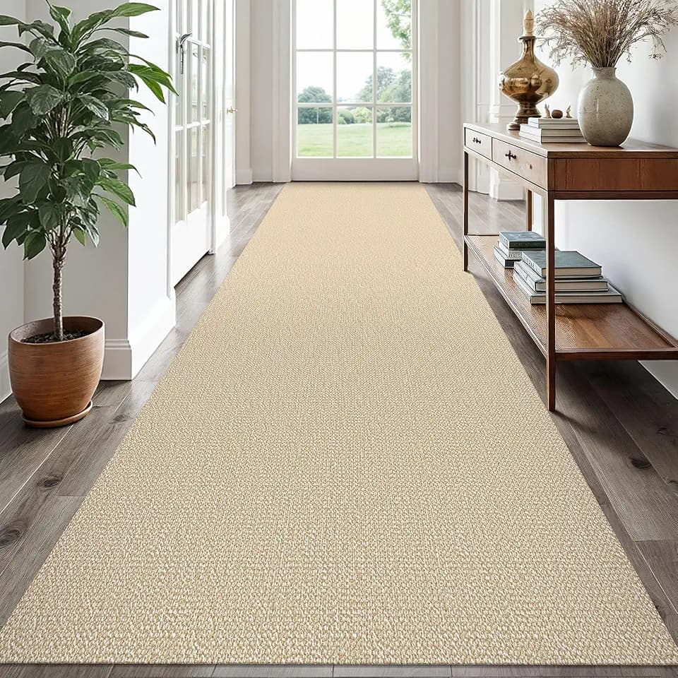EARTHALL Washable Runner Rug, Non Slip, 3x16 Ft, Golden Beige/White