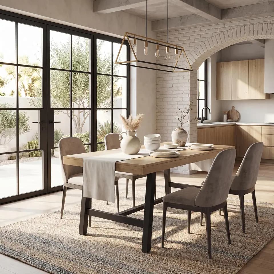 GarveeHome Industrial Dining Table for 4-6 People, 63" Long Large Kitchen Table with Sturdy Metal Frame, Rectangular Counter for Dinner, Kitchen, Dining Room (Natural, 63" Non-extendable)