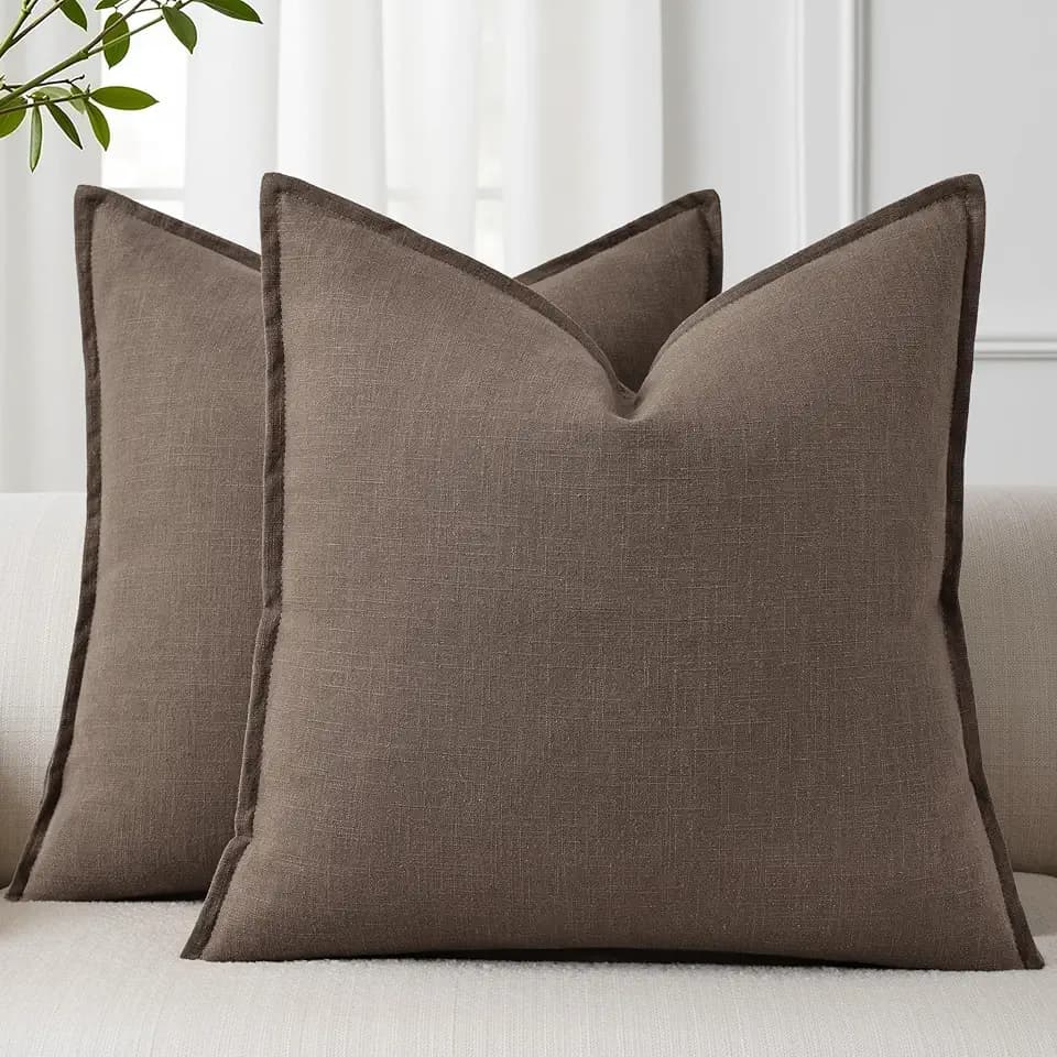 decorUhome Fall Brown Linen Throw Pillow Covers 24x24 Set of 2