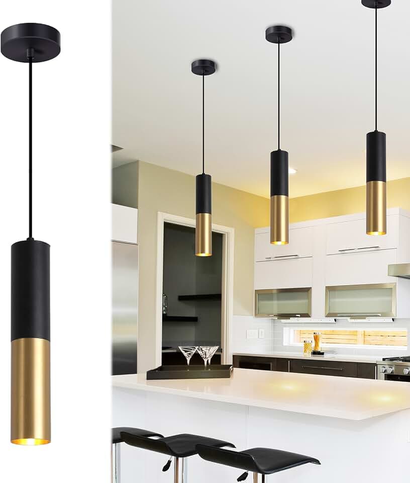 Modern Mini Pendant Light Set of 3, Metal Gold Black Pendant Ceiling Lamps Fixture with LED Bulb Hanging Light for Kitchen Island Living Room Bedroom Cafe Bar