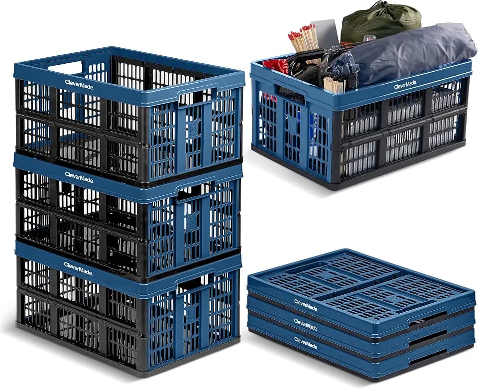 CleverMade Collapsible Utility Crate (Recycled) - 45L - Ocean (3PK)