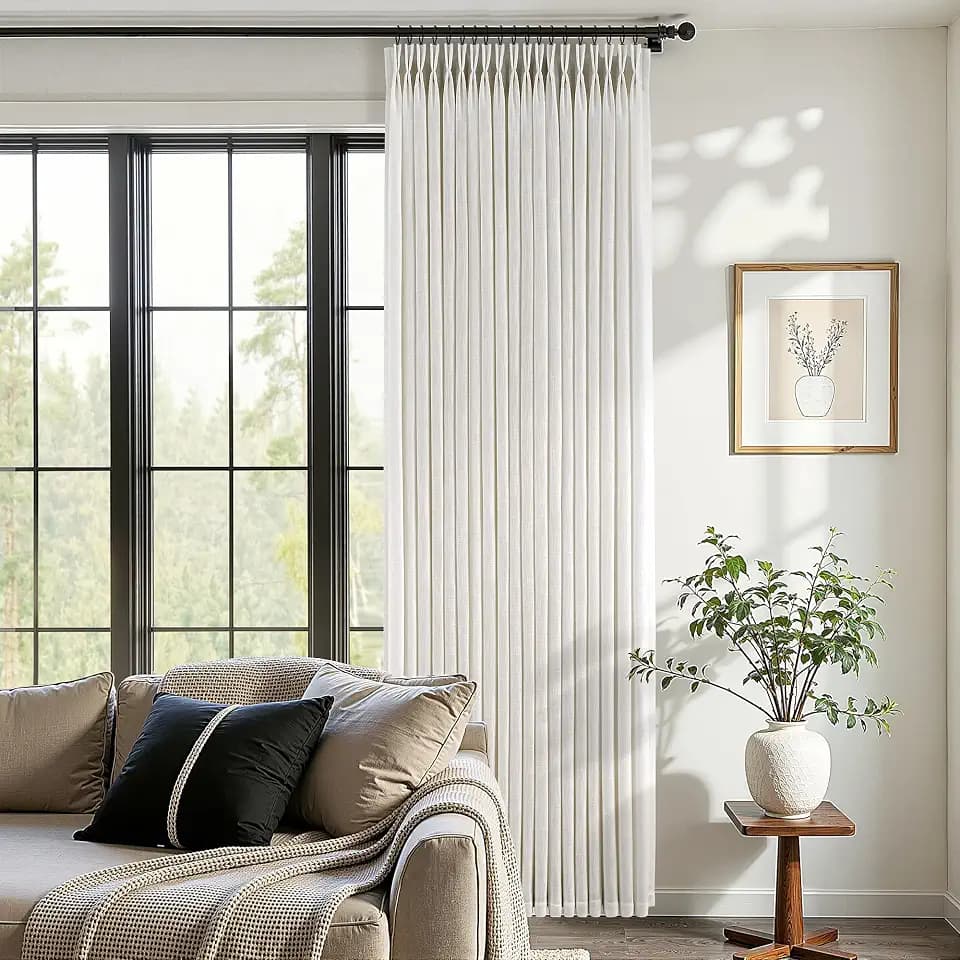 Natural Pinch Pleated Linen Curtains 96 Inch Long 2 Panels Semi Sheer