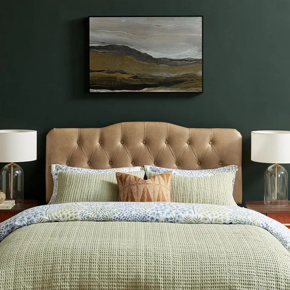 Modway Annabel Faux Leather Adjustable Full Headboard in Toast - Padded Vegan Leather Headboard with 7 Height-Adjustable Positions