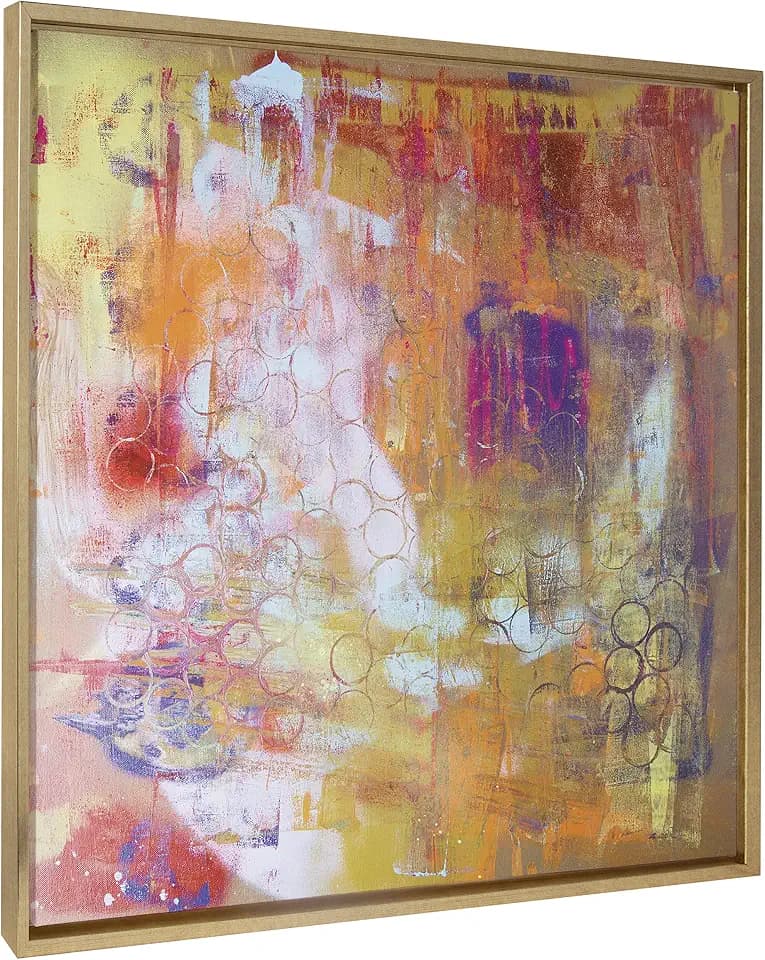 Kate and Laurel Sylvie Changes Framed Canvas Wall Art by Grant Mahr; 30x30 Gold; Geometric Abstract Art Print Wall Décor
