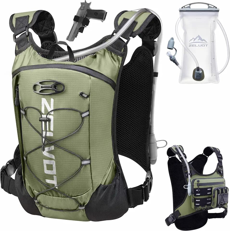 Zelvot Running Vest with 2L Water Bladder, Hydration Backpack, U.S. Design Patent, Lightweight Hydration Pack with Gear Holder, Reflective Chest Pack for Men Women