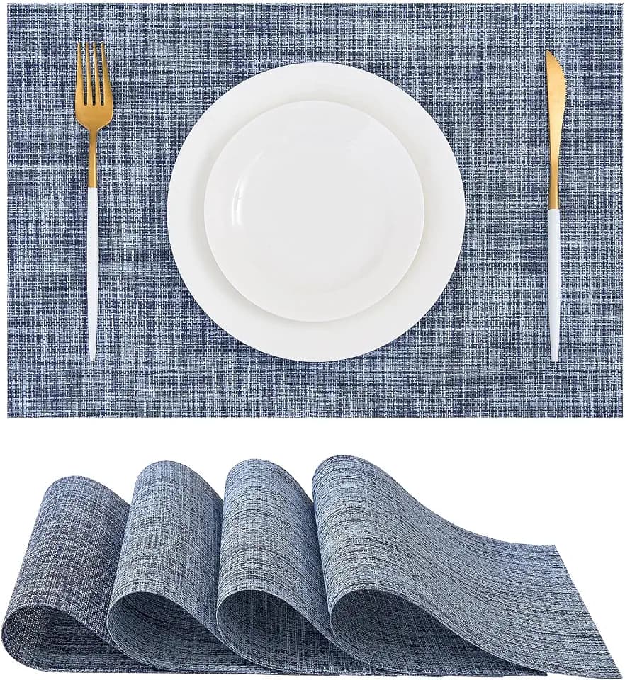 Woven Vinyl Placemats Set of 4, Deep Navy