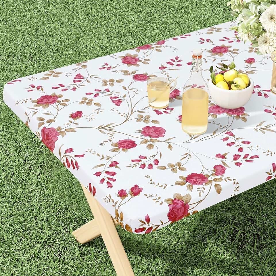 misaya Rectangle Vinyl Tablecloth 6 Foot Elastic Fitted Table Cover