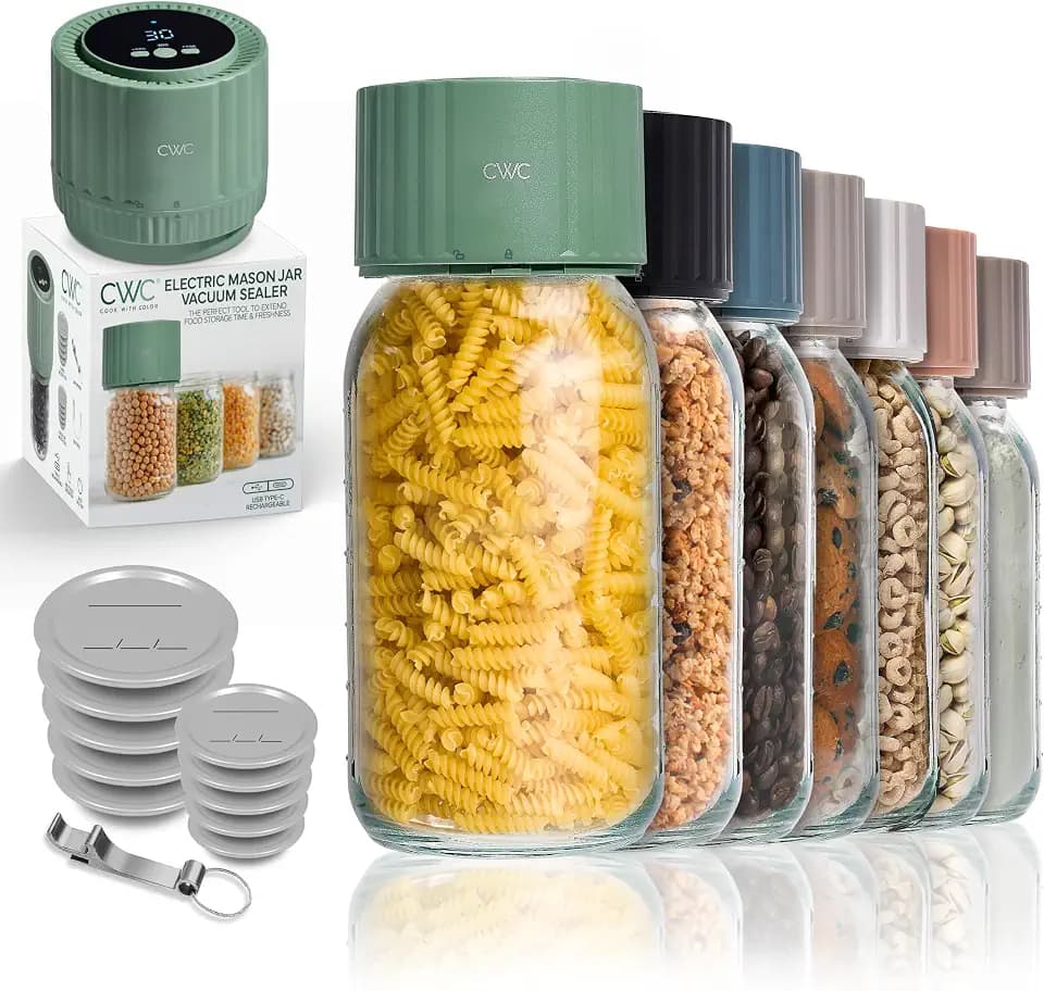 COOK WITH COLOR Electric Mason Jar Vacuum Sealer – Freshness Preserver for Food Storage, Easy-to-Use with One-Touch Operation, Green