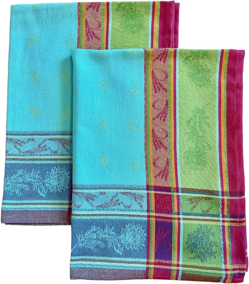 Le Cluny French Jacquard Kitchen Dish/Tea Towels Set of 2 – 100% Woven Cotton Teflon Finish – 26” x 20”- Made in France (Cezanne Blue)