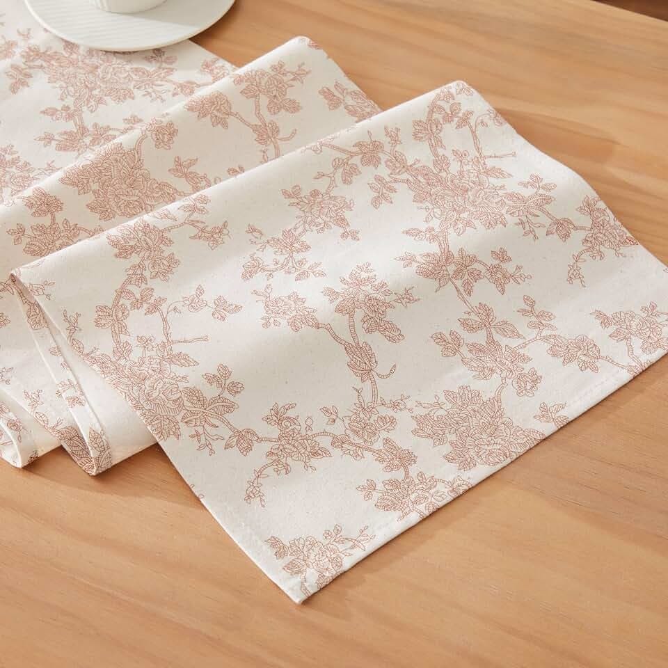 French Pastoral Farmhouse Table Runners, 13x108 Inch Taupe